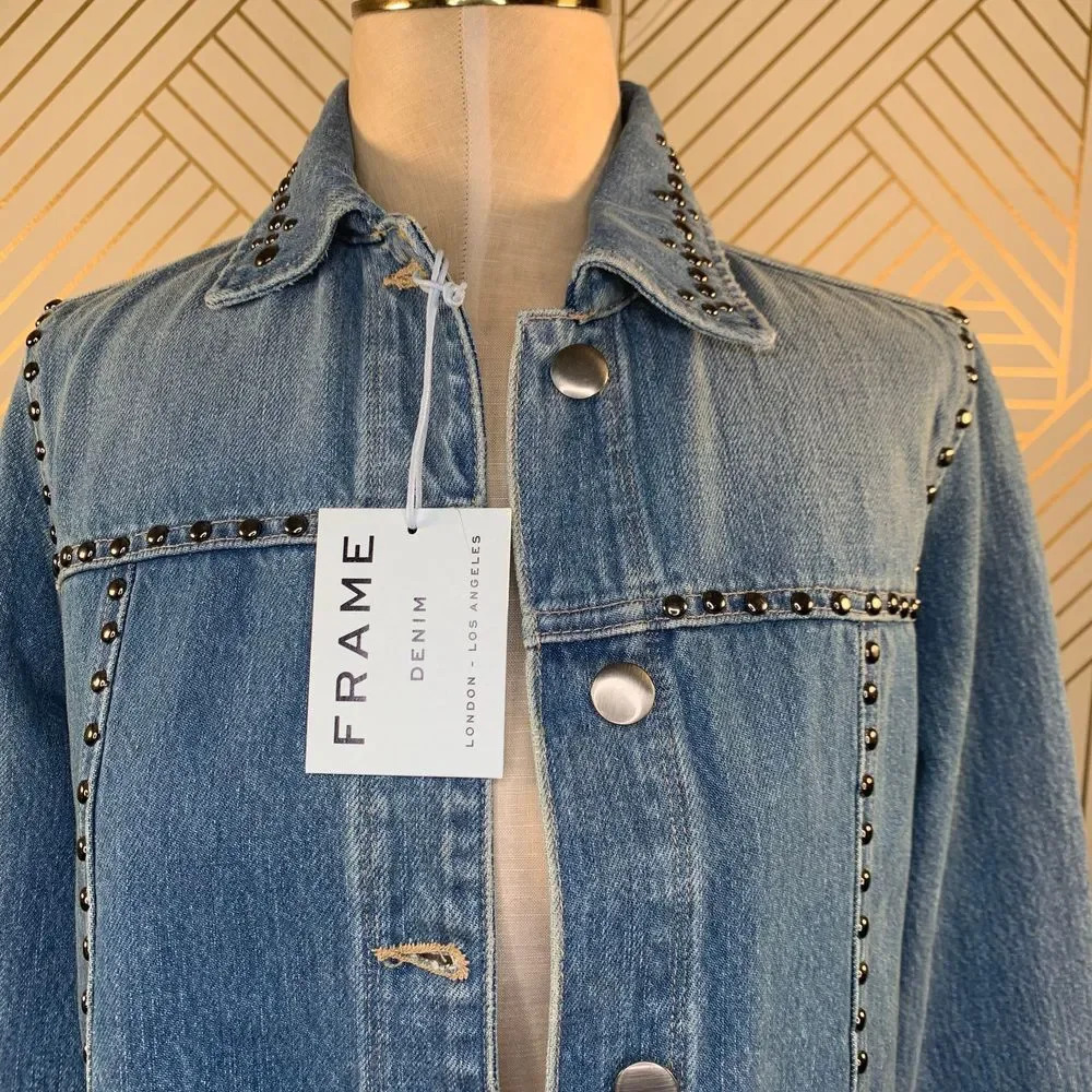 Frame Le Studded Motif Jenning Blue Denim Jacket - Picture 7 of 12